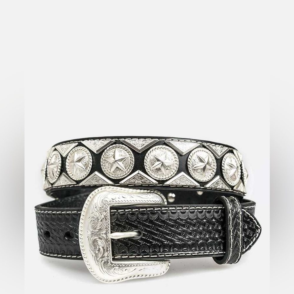 Black Genuine Leather Rodeo Concho Western Statement Belt